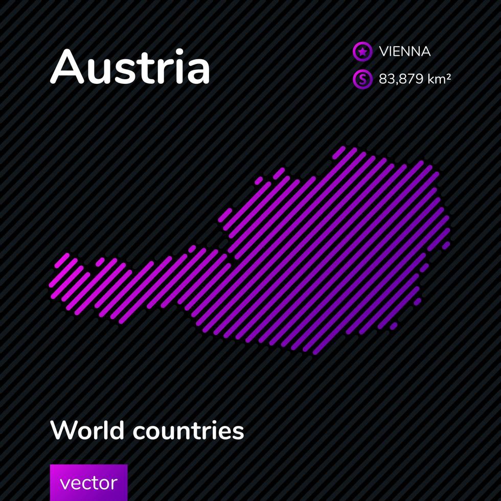 Vector abstract map of Austria with violet striped texture and striped dark background