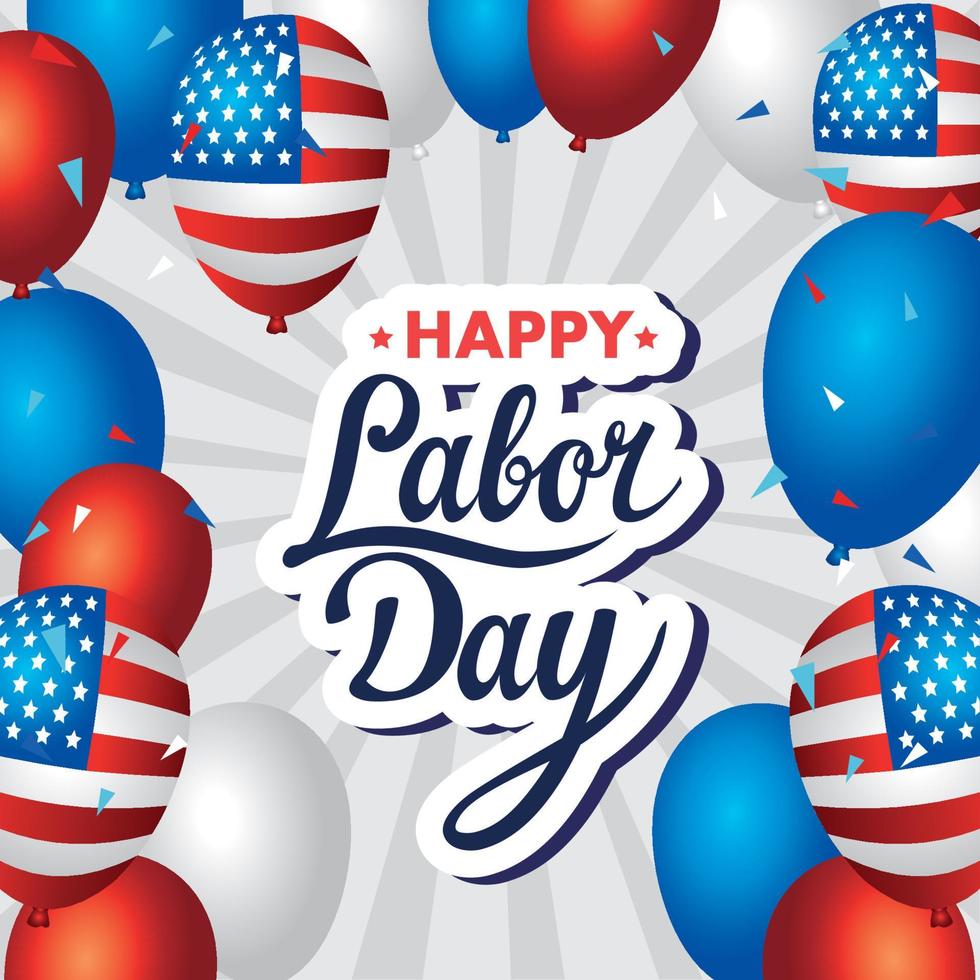 happy labor day holiday banner with balloons helium decoration vector