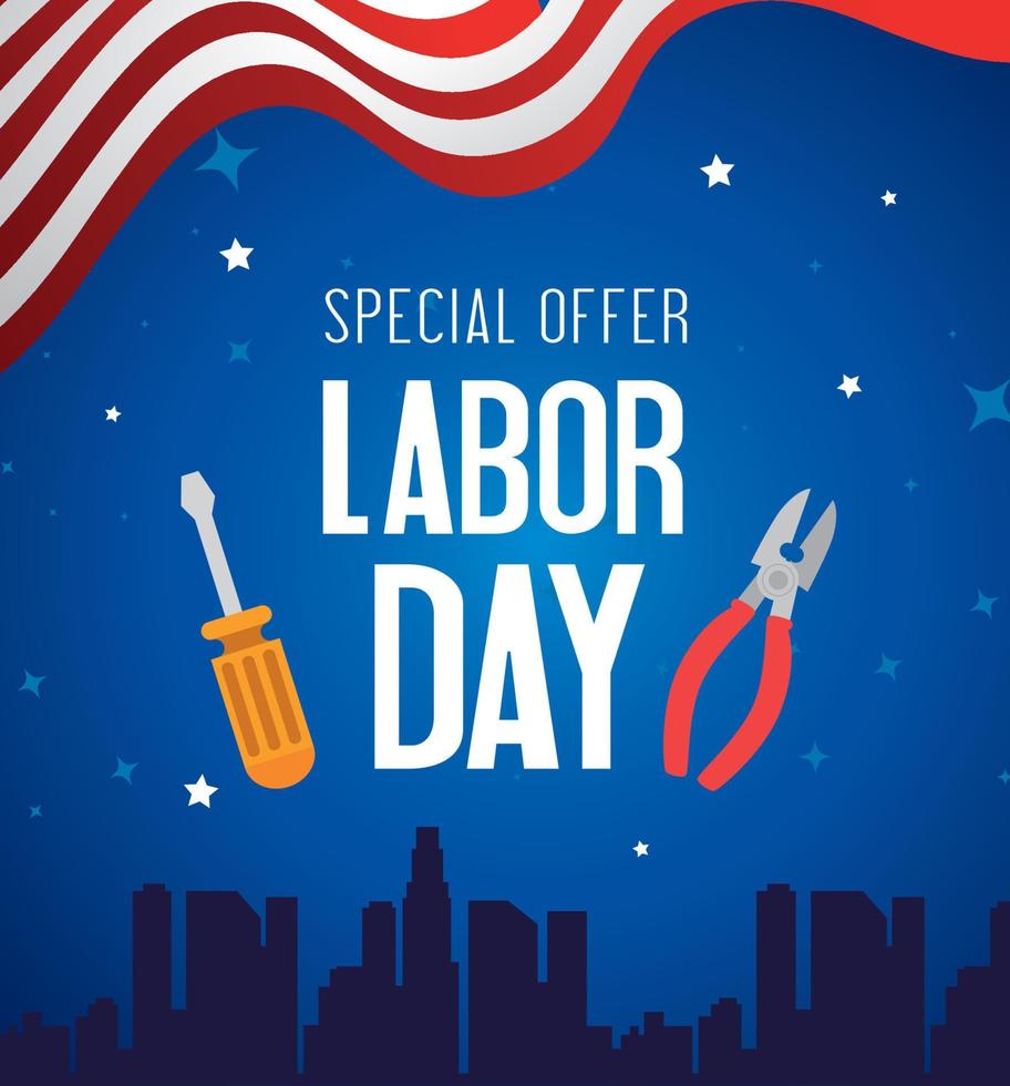 happy labor day holiday banner with pliers and screwdriver tools vector