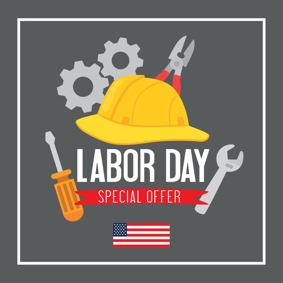 happy labor day holiday banner with safety helmet and tools construction vector