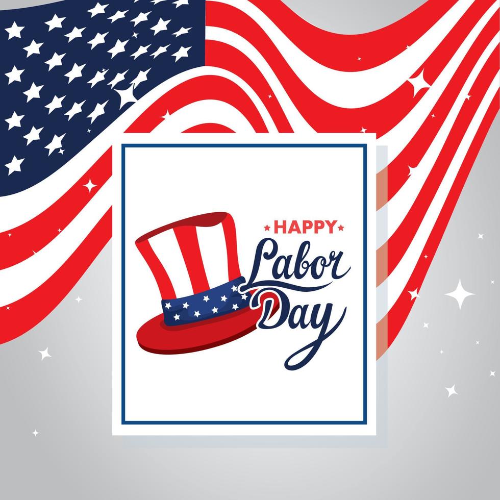 happy labor day holiday banner with flag usa and top hat traditional vector