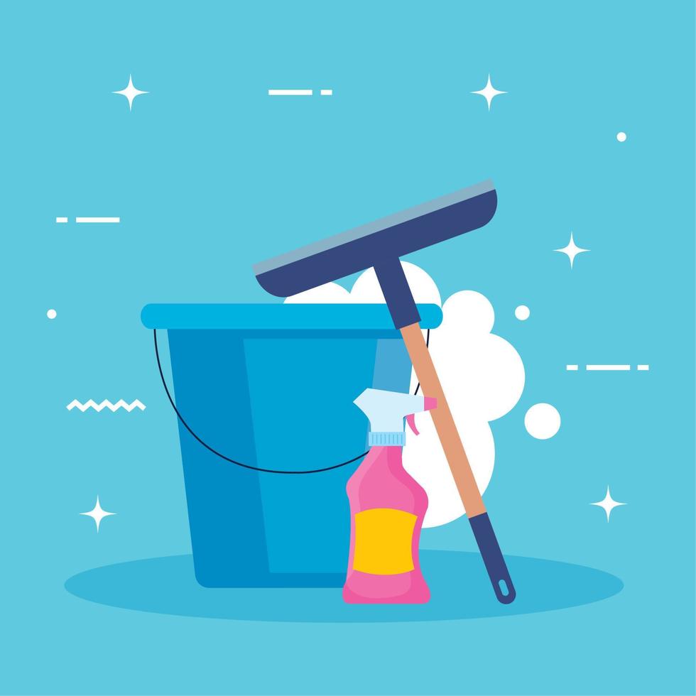 cleaning service, bucket with cleaning tools, on white background vector