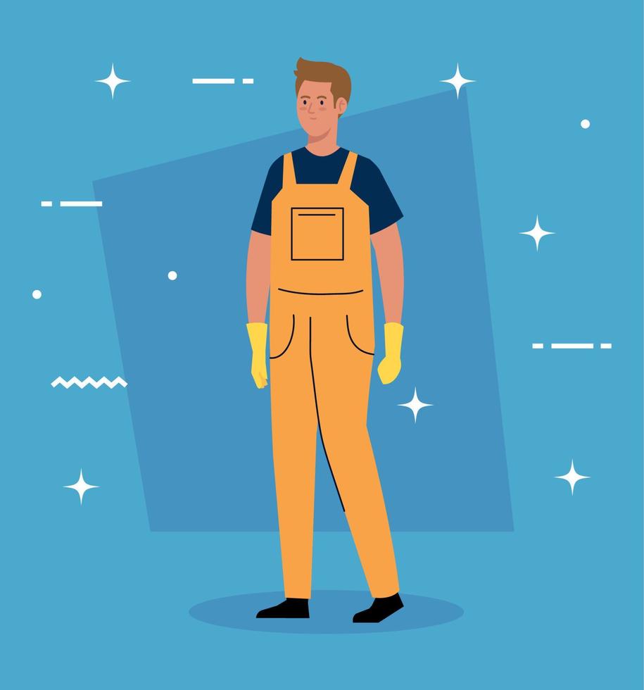 man worker of cleaning service, on blue background vector