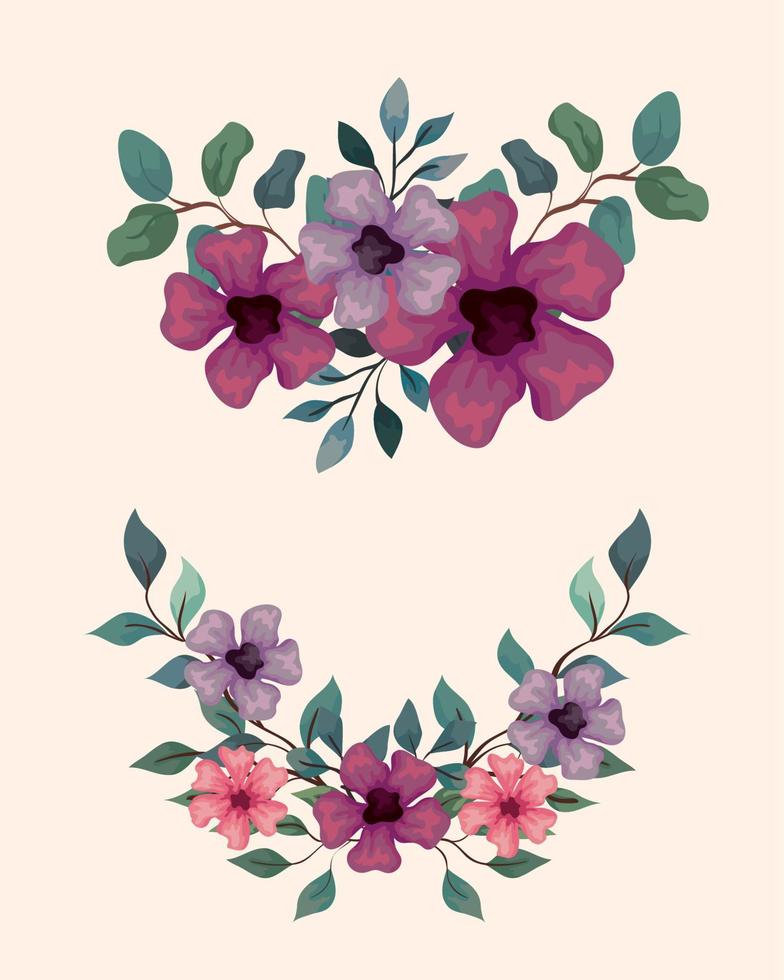 set of decoration, flowers with branches and leaves, nature decoration vector