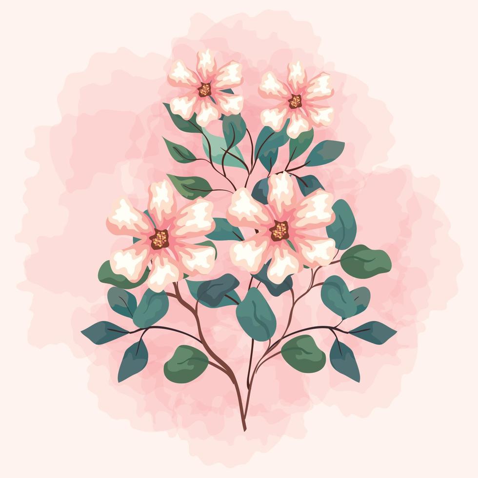 flores con ramas y hojas, sobre fondo blanco vector