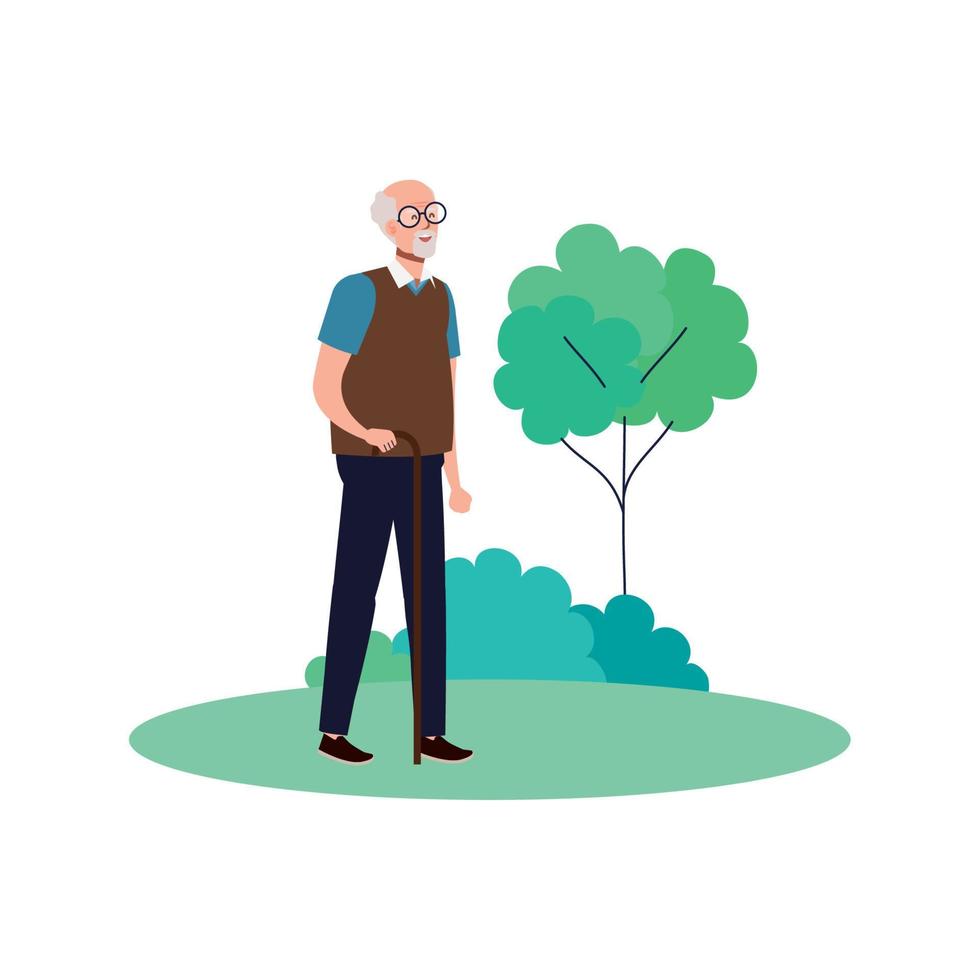 avatar de abuelo en el parque con diseño de vector de árbol