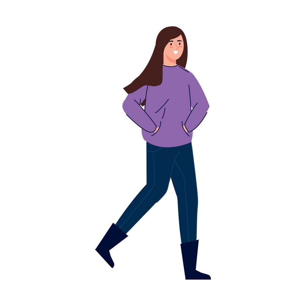 beautiful woman with coat isolated icon vector