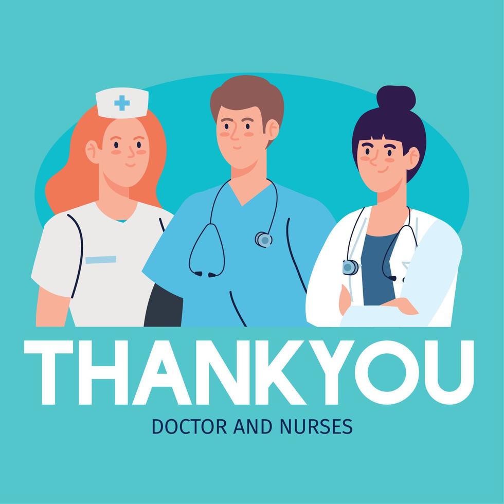 gracias médico y enfermeras que trabajan en hospitales, personal médico y enfermera que luchan contra el coronavirus covid 19 vector