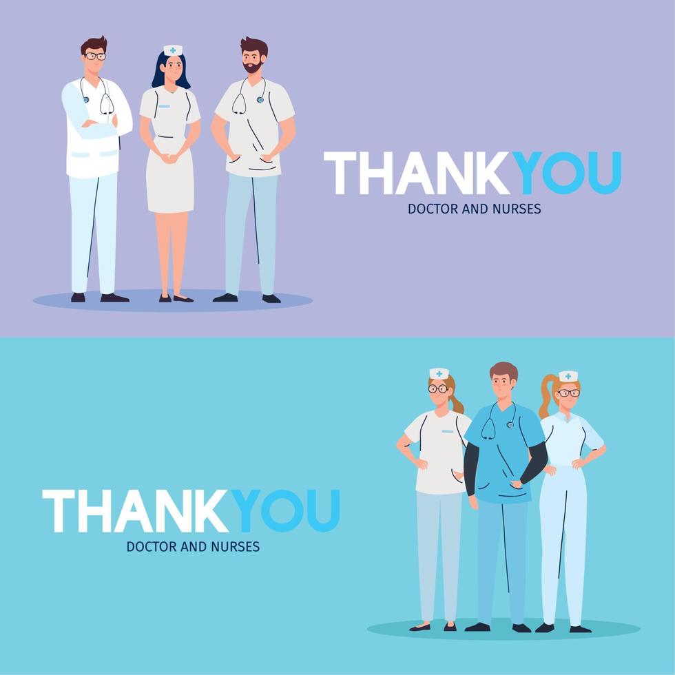 set of scenes, thank you doctor and nurses working in hospitals, fighting the coronavirus covid 19 vector