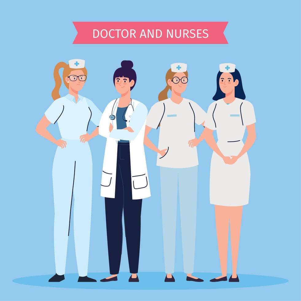 medical team and staff, female doctor and nurses vector