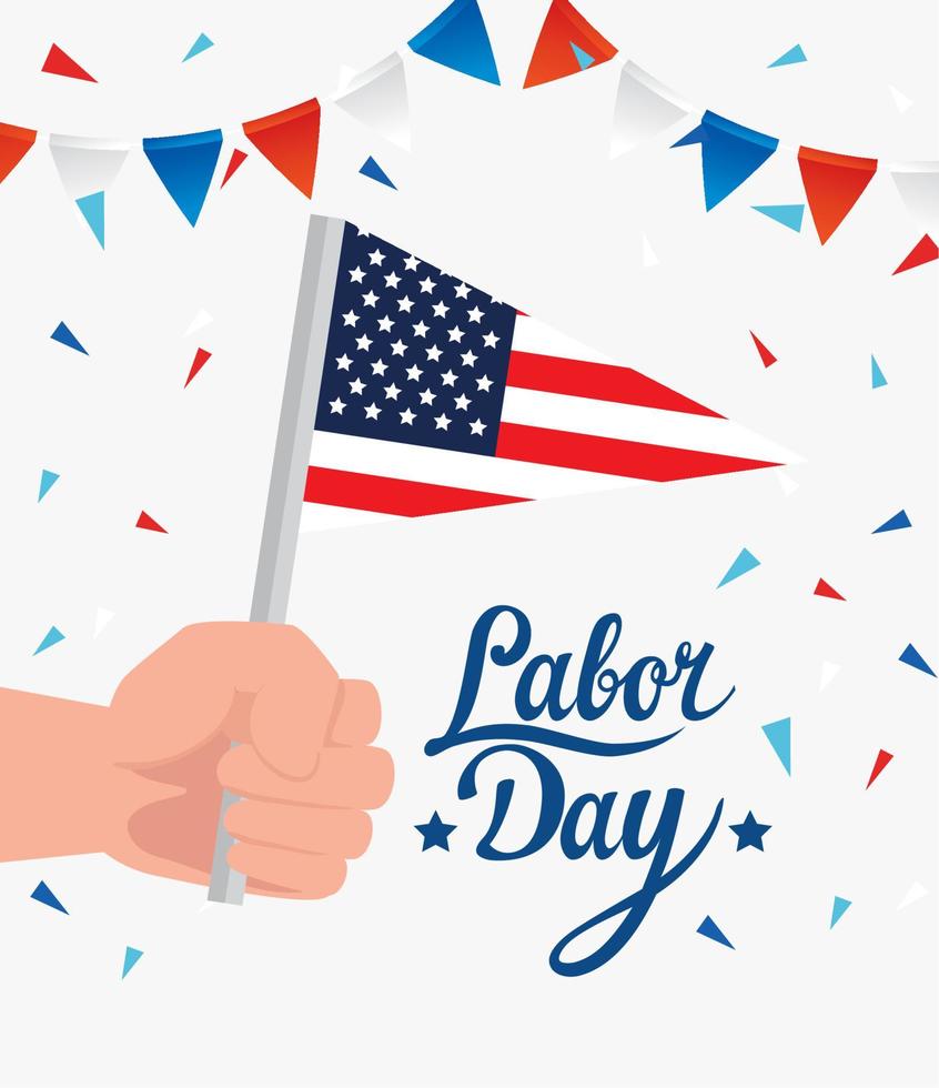 happy labor day holiday banner with hand and flag usa vector