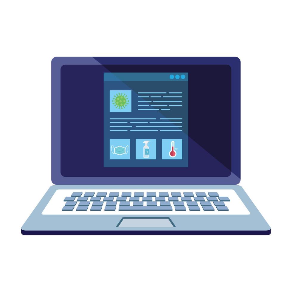 searching covid 19 information online in laptop computer vector
