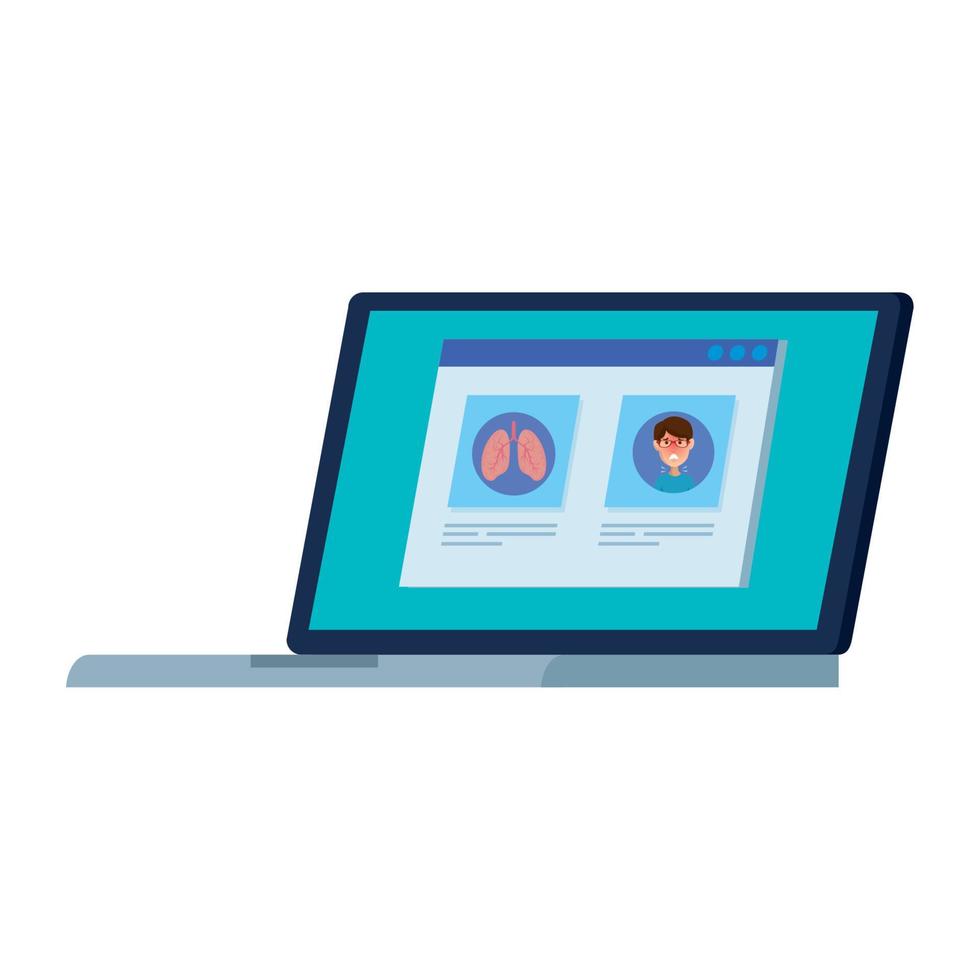 searching covid 19 information online in laptop computer vector