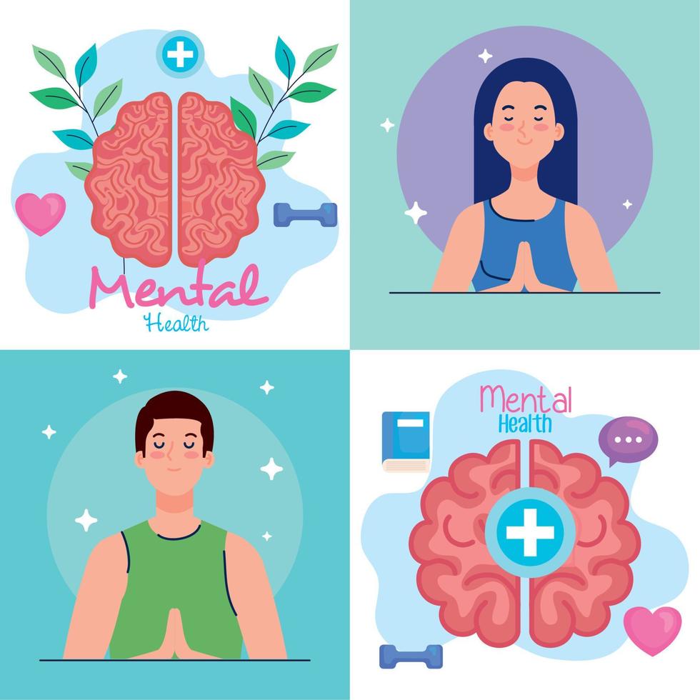 set banners of mental health with icons vector