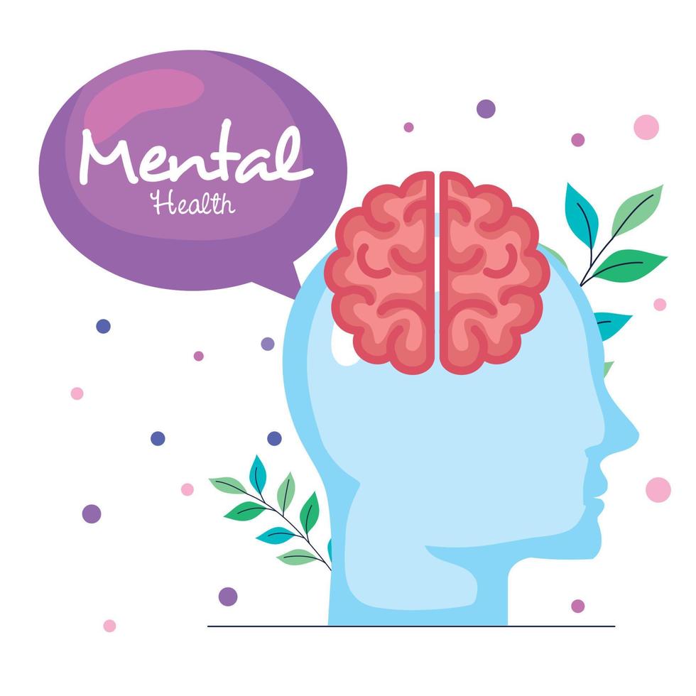 mental health concept, human profile with brain vector