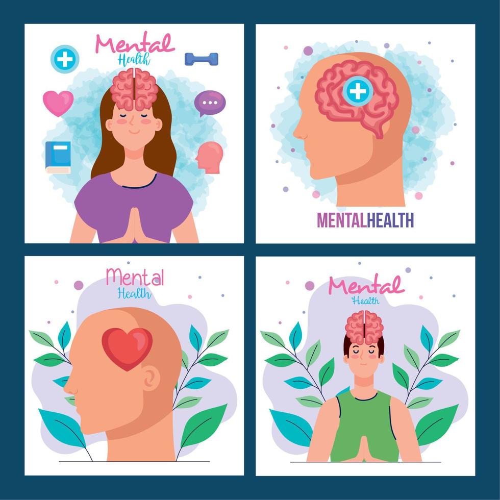 set banners of mental health with icons vector