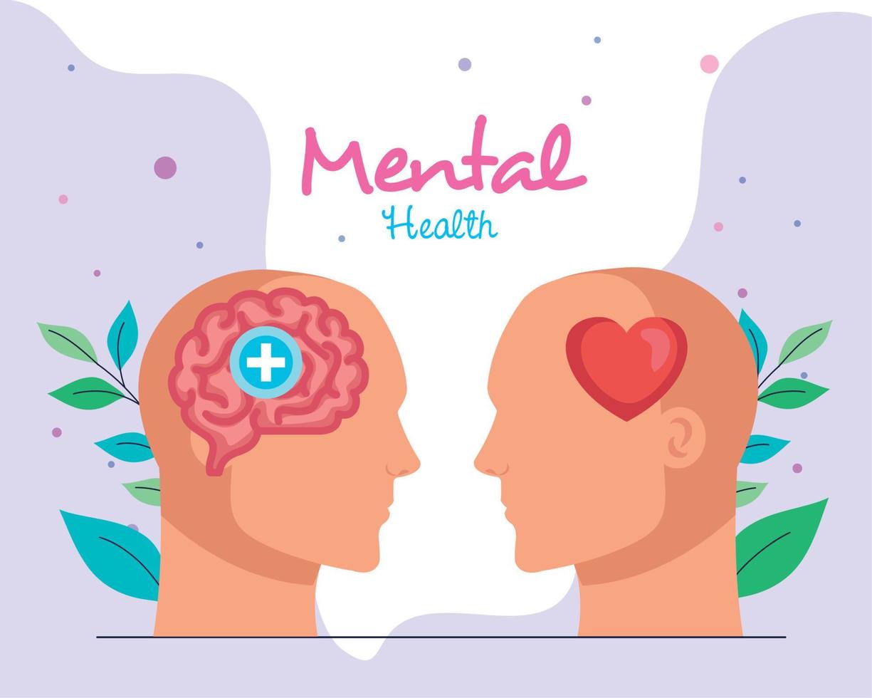 concepto de salud mental, con perfiles humanos vector