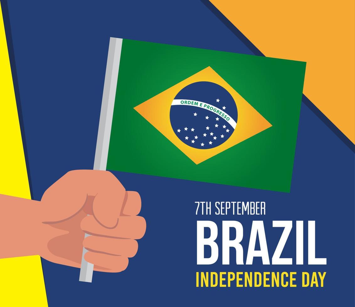 7 de septiembre, celebración del día de la independencia de brasil y mano con bandera. vector