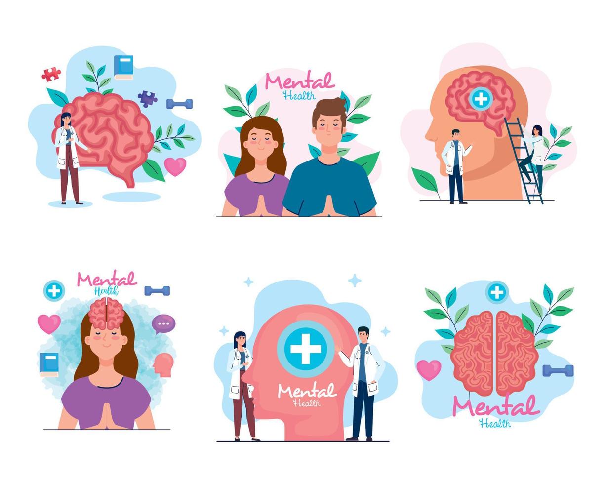 establecer pancartas de salud mental con iconos vector