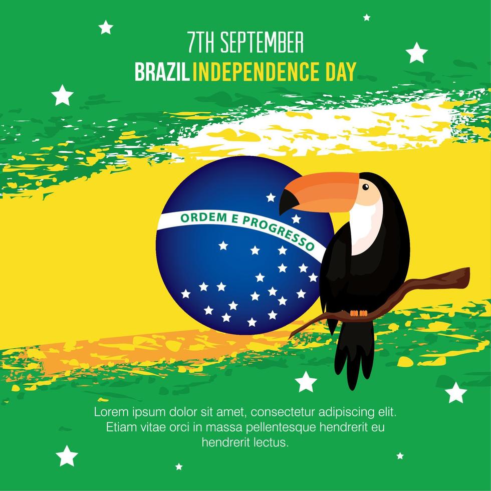 7 de septiembre, pancarta de celebración del día de la independencia de brasil con tucán vector