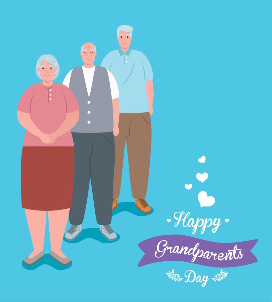 happy grand parents day with cute old people vector