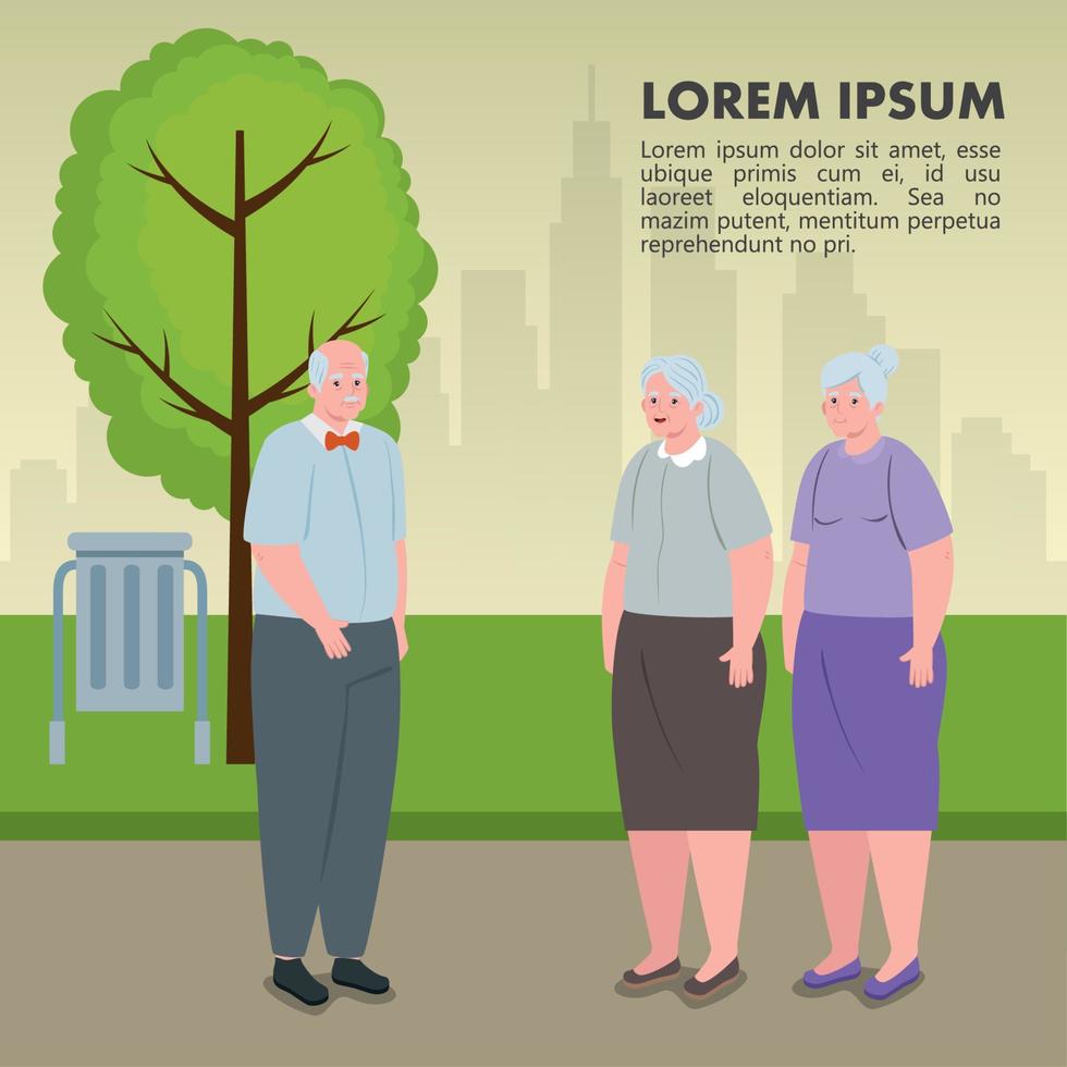 banner of cute old people outdoor, old women and old man in the park vector