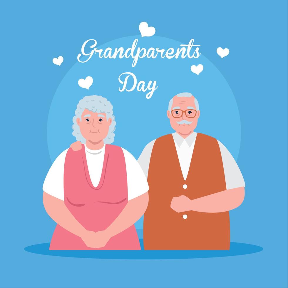 happy grand parents day with cute older couple and hearts decoration vector