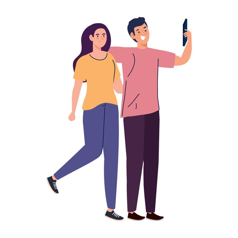 happy couple take selfie on white background vector