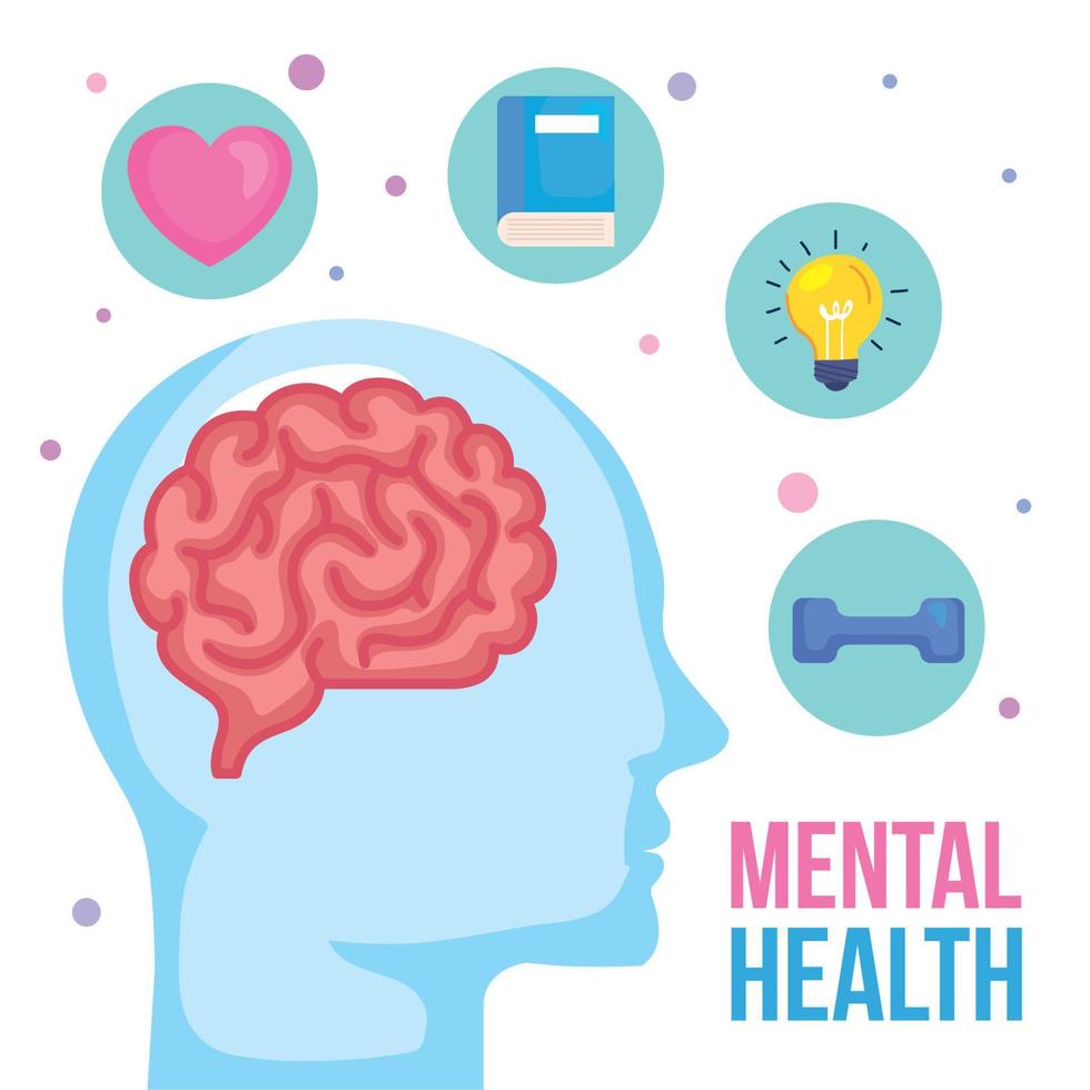 mental health concept, and human profile with health icons vector