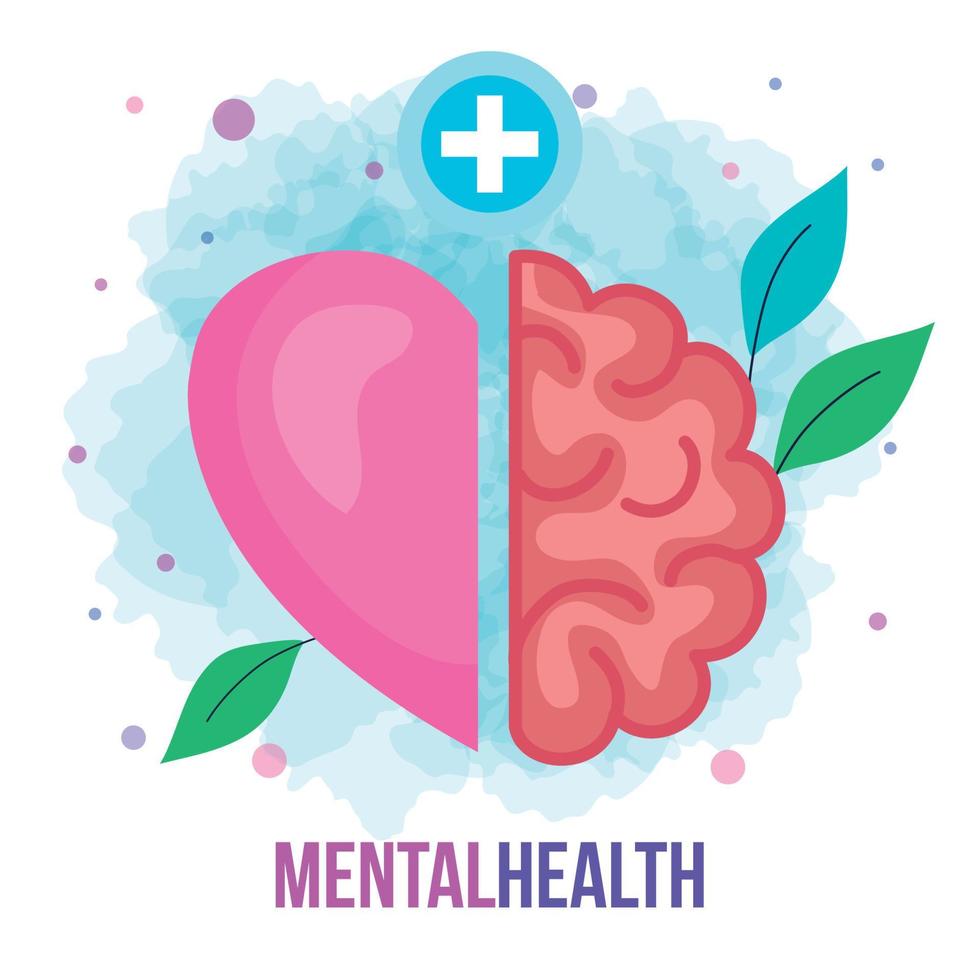 mental health concept, with half brain and half heart vector