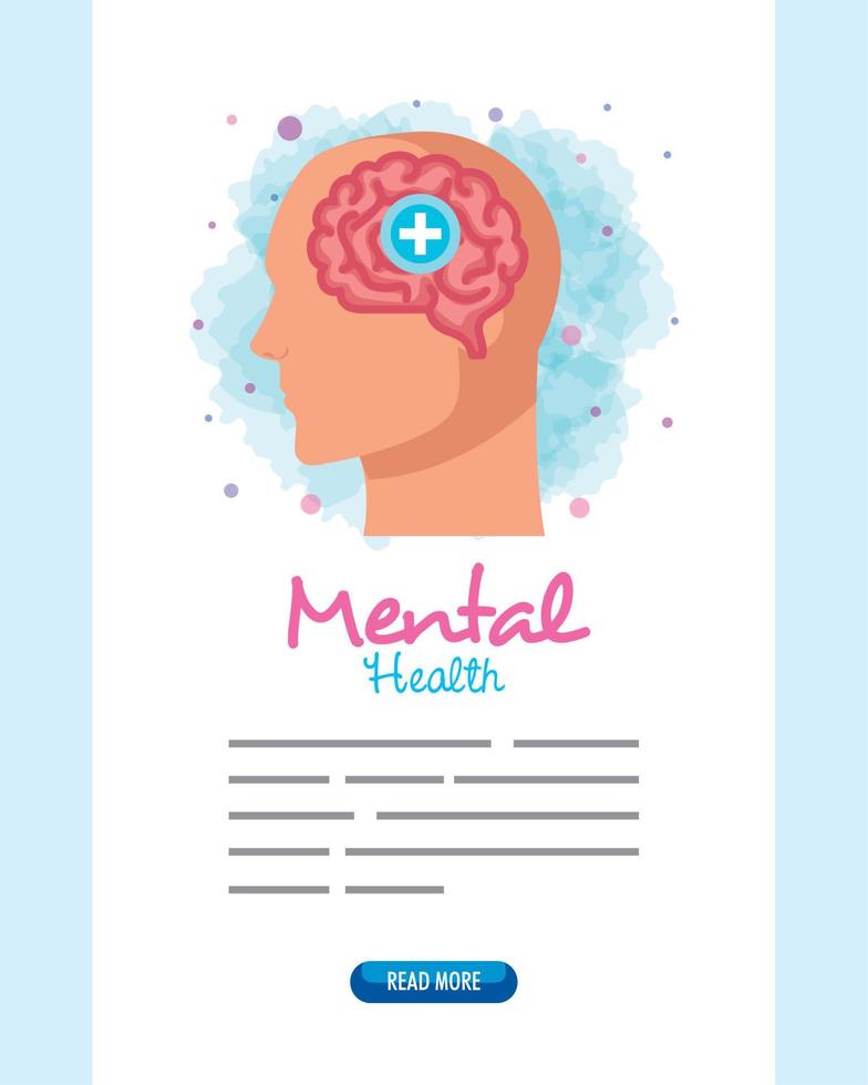 banner of mental health, and human profile with brain vector