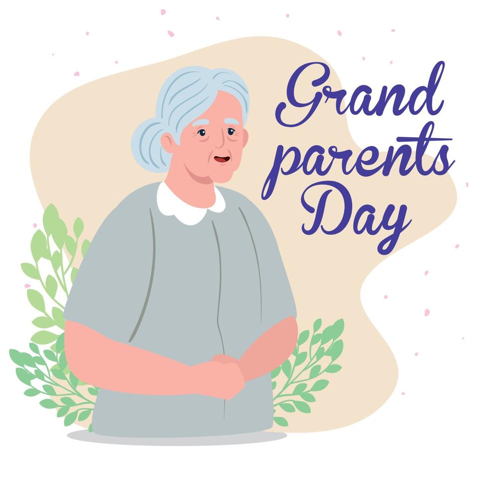 happy grand parents day with cute grandmother and leaves decoration vector