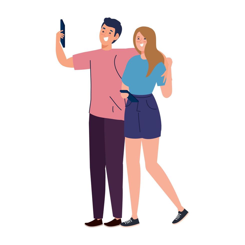 happy couple take selfie on white background vector