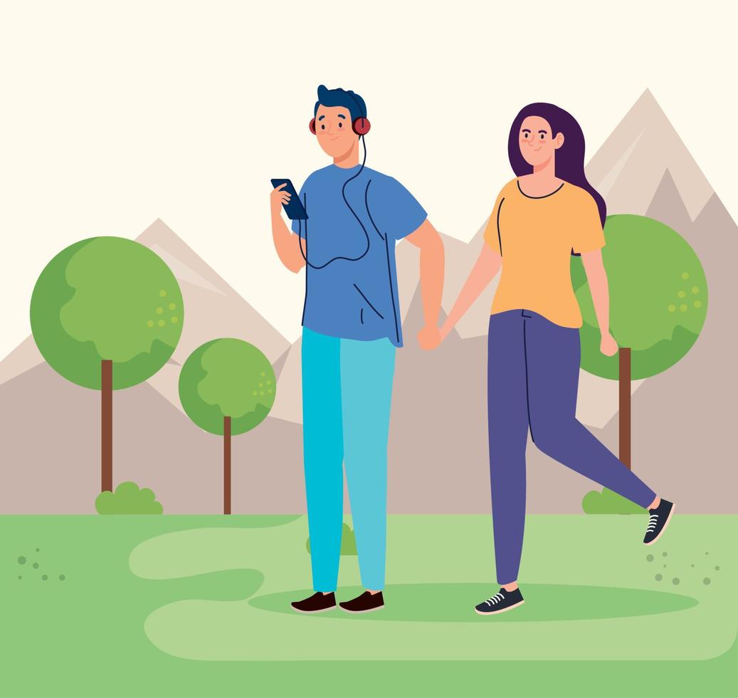 people performing leisure outdoor activities, couple in the park vector