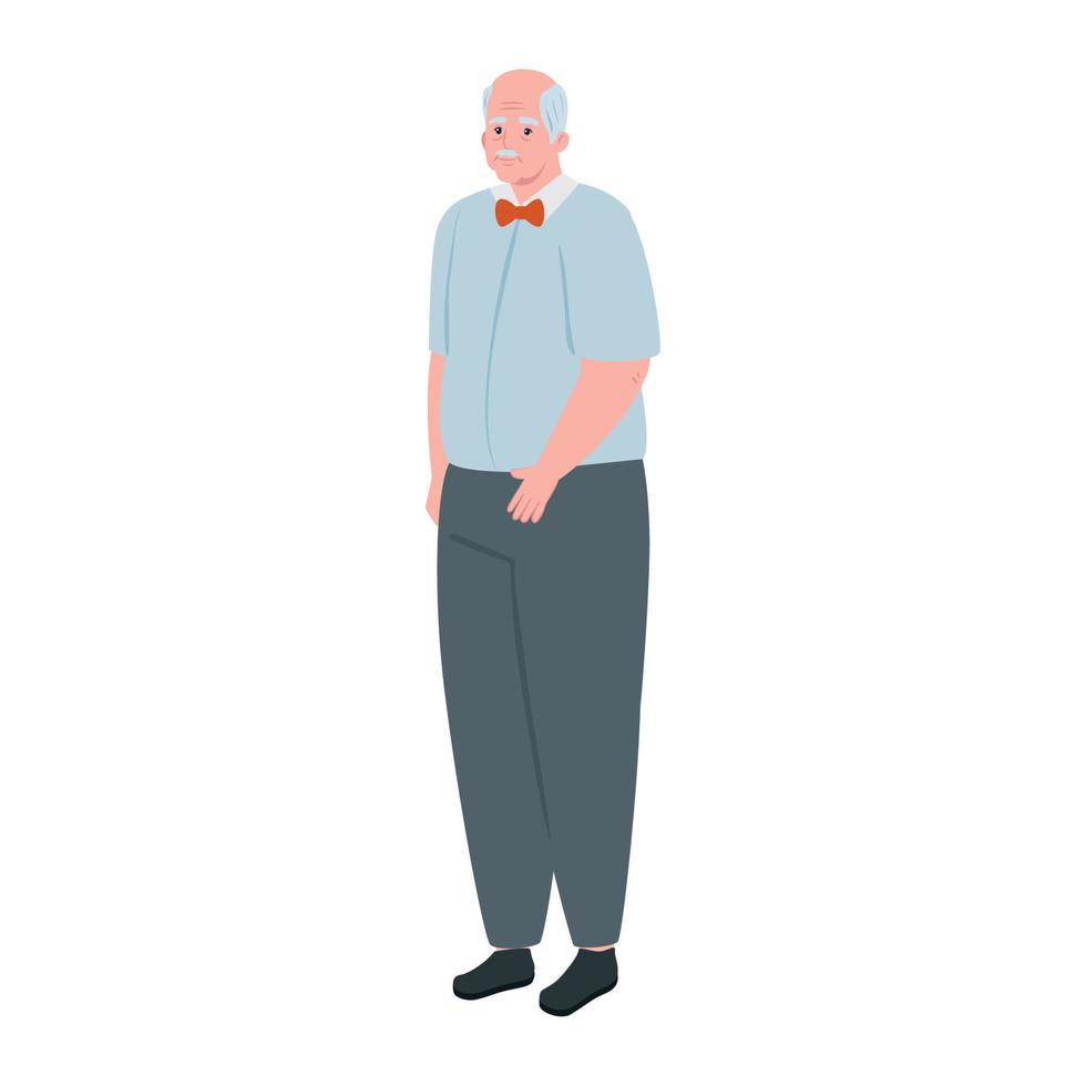 cute old man standing, grandfather standing on white background vector
