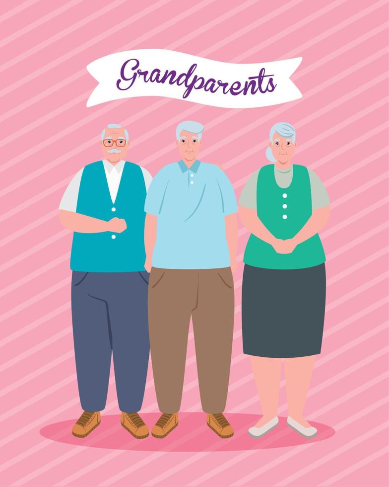 happy grand parents day with cute old people vector