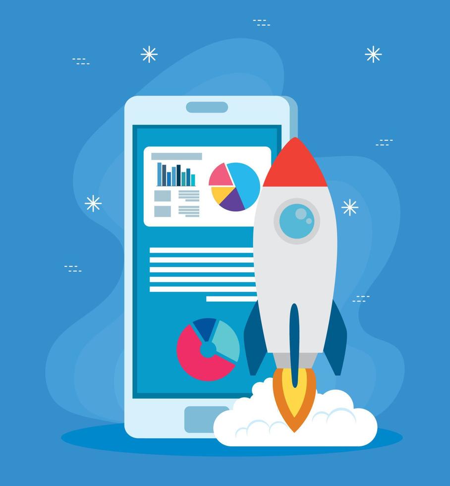 poner en marcha el diseño de vectores de cohetes y teléfonos inteligentes