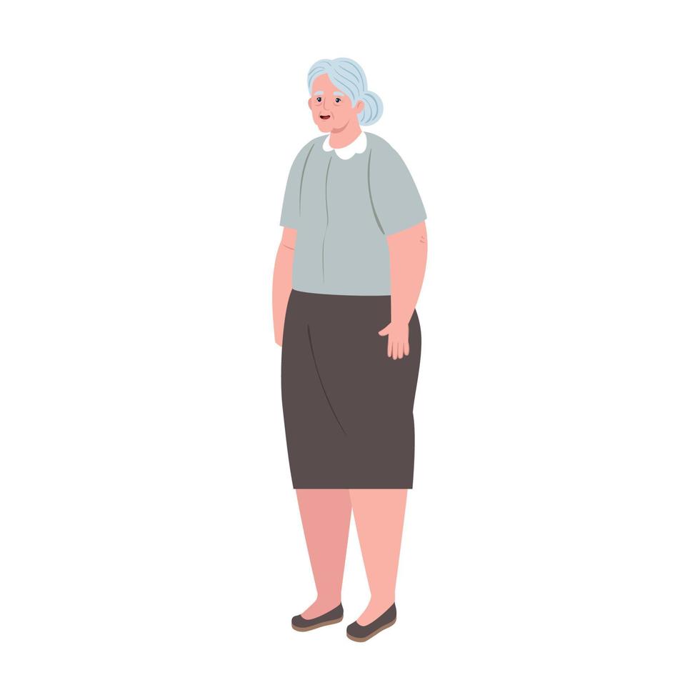 Linda anciana de pie, abuela de pie sobre fondo blanco. vector