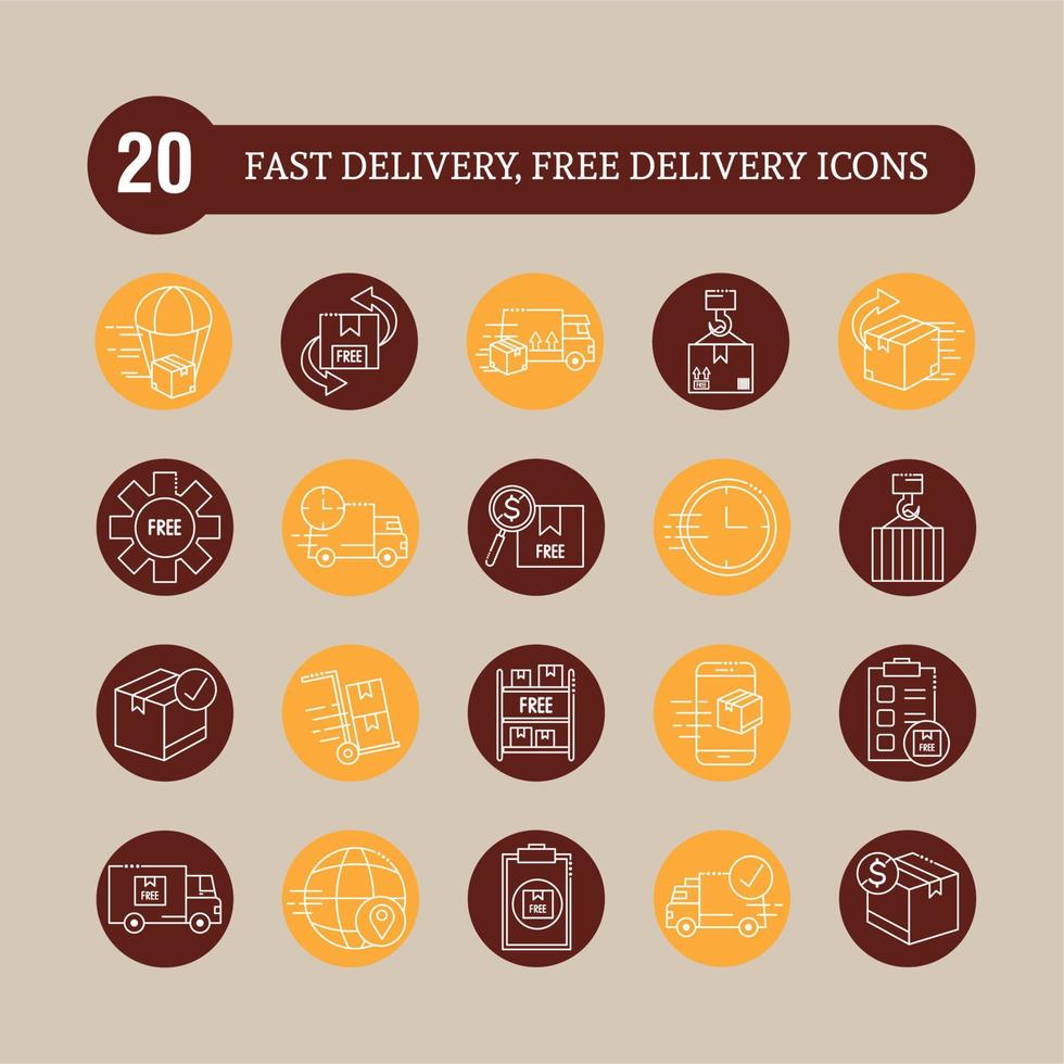 twenty designs of fast delivery and free delivery block line style icons vector