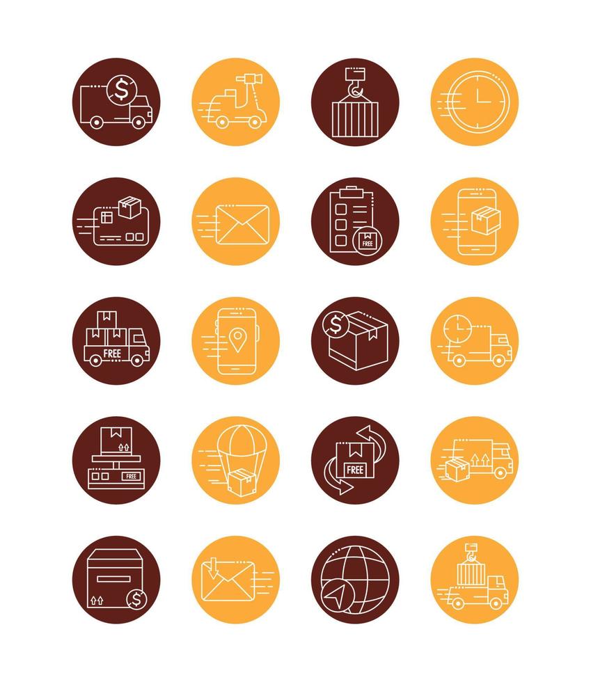 bundle of fast delivery and free delivery block line style icons vector