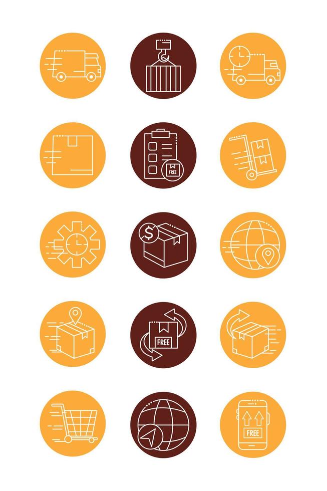 bundle of fast delivery and free delivery block line style icons vector