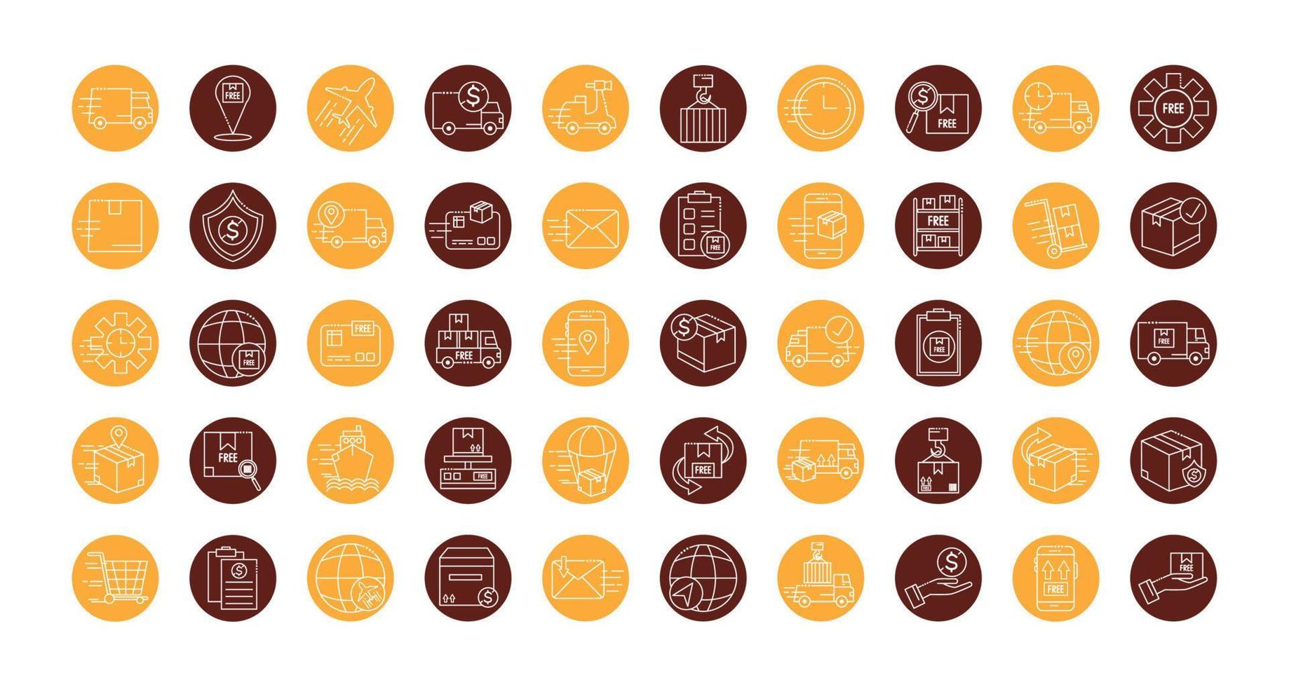 bundle of fast delivery and free delivery block line style icons vector