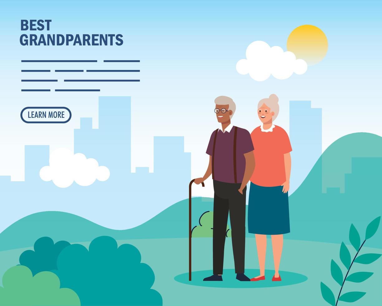 Grandmother and grandfather at park on beat grandparents vector design