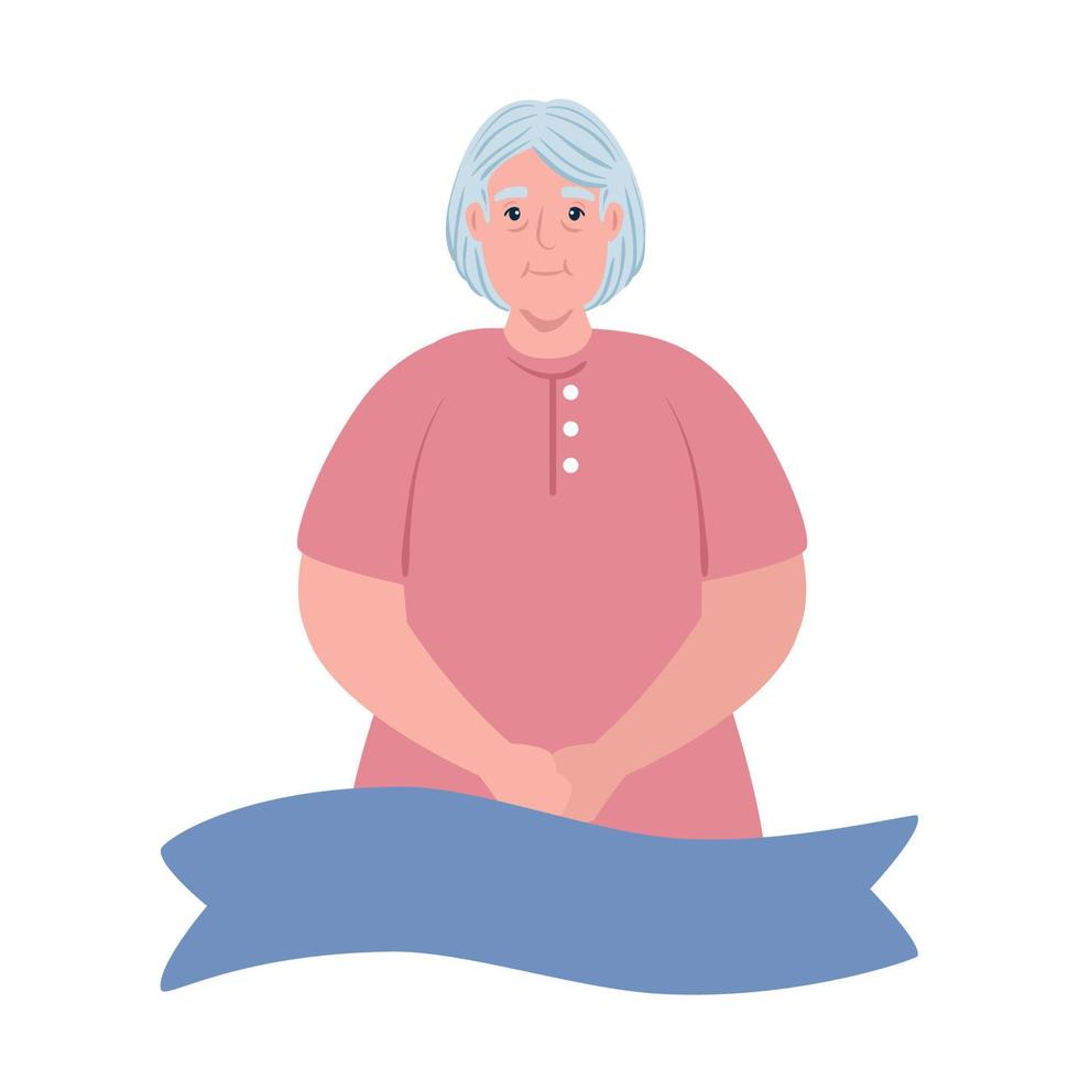 cute old woman with ribbon decoration , grandmother with ribbon decoration on white background vector