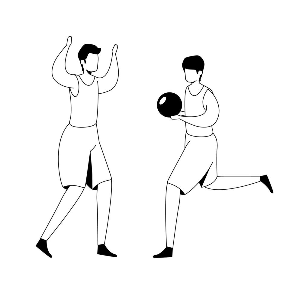 young men with sport ball avatar character vector