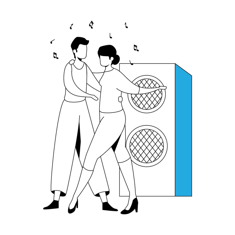 young couple dancing avatar character icon vector