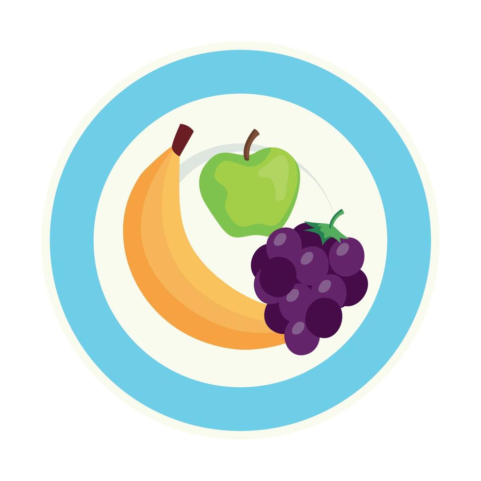 fresh fruits on dish, on white background vector