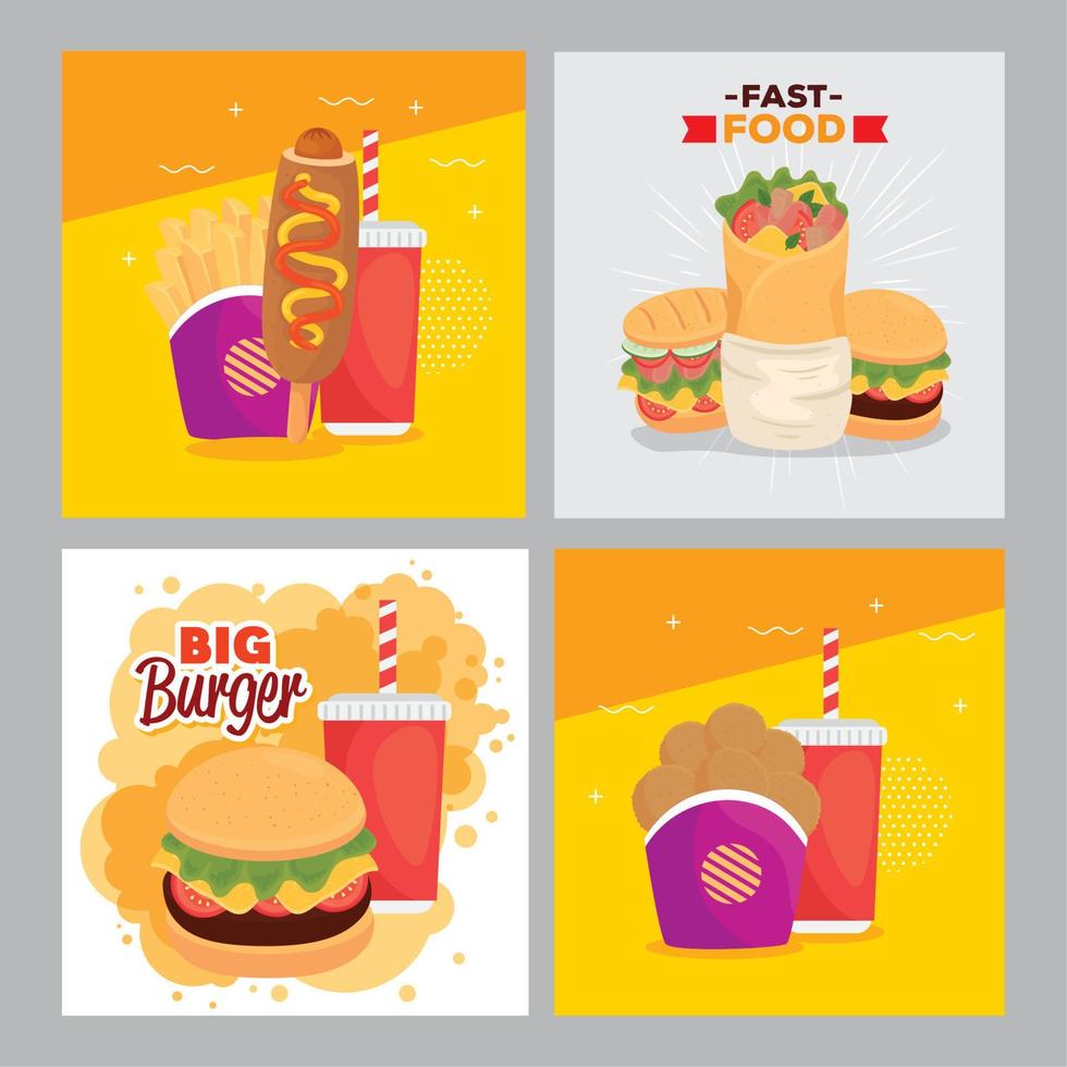 set poster of delicious fast food vector