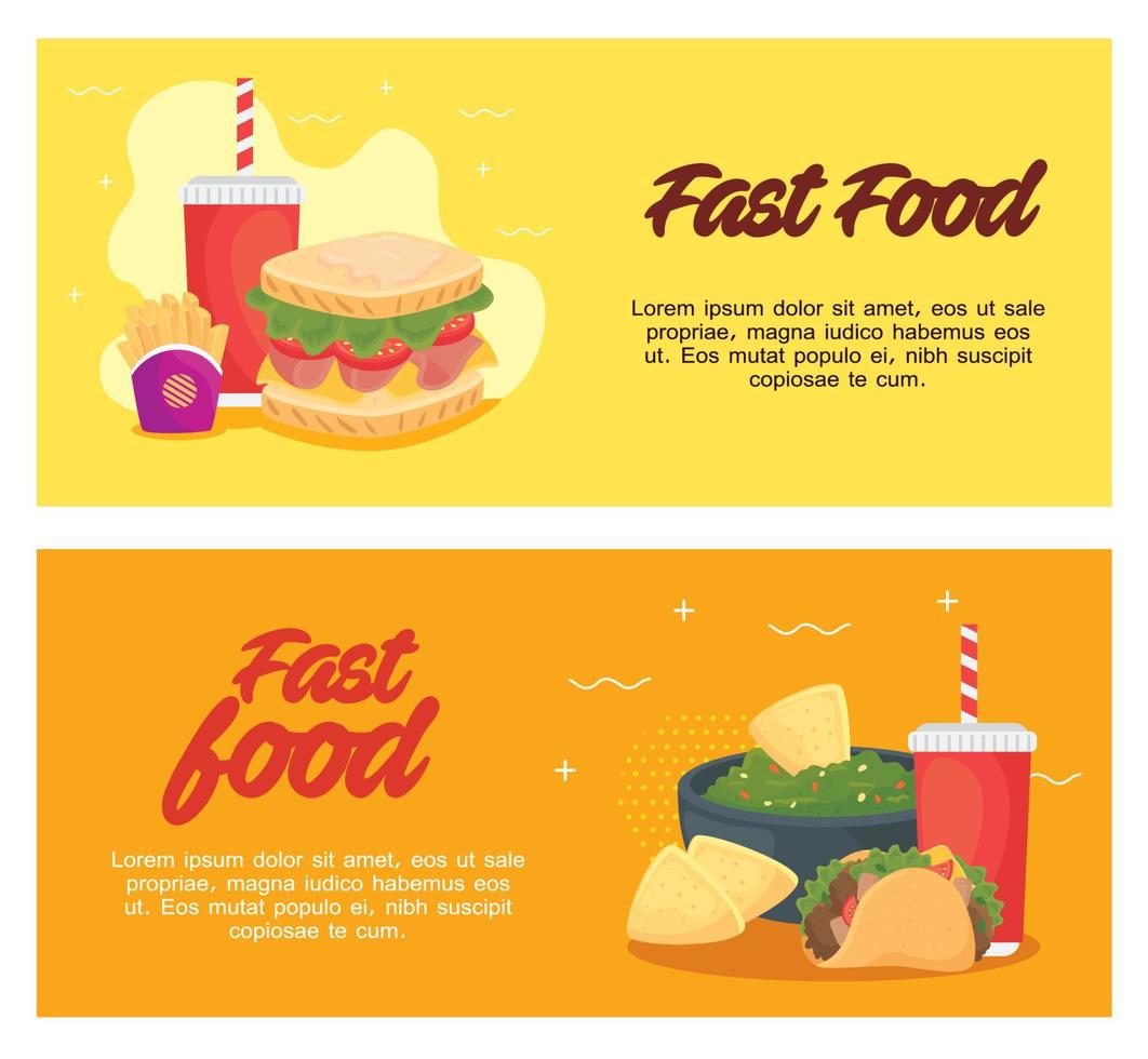 set poster, delicious fast food vector