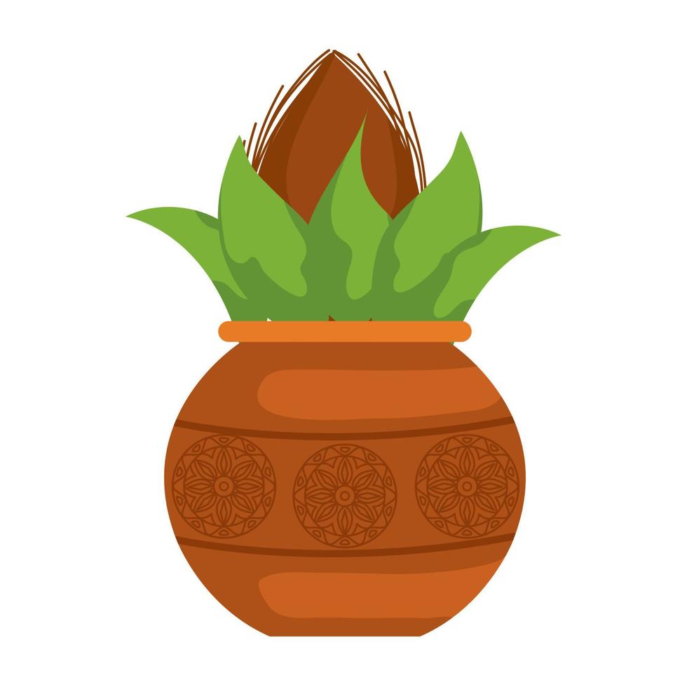 kalash with coconut and mango leaf vector